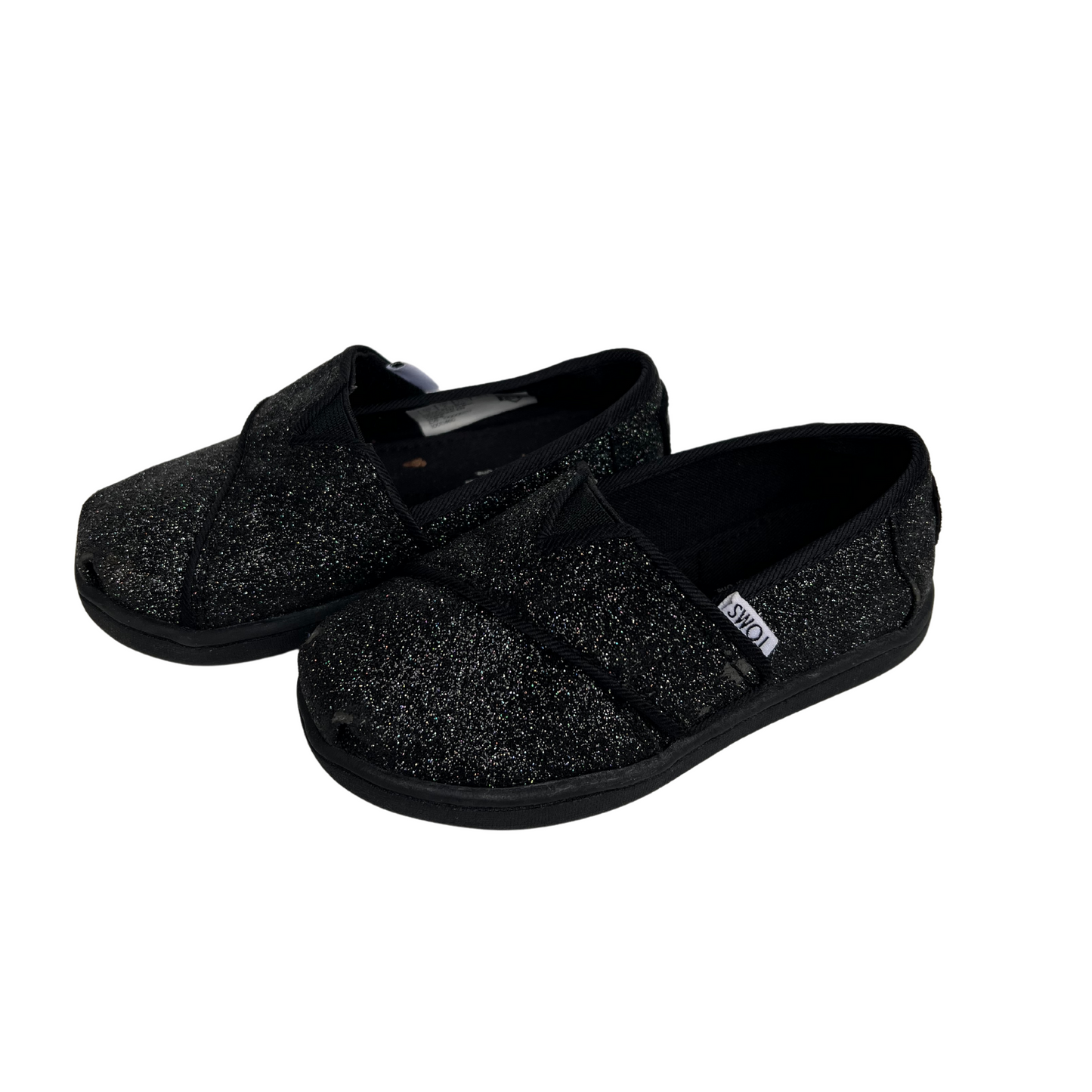 Toms Black Glitter Slip Ons (Size 7)