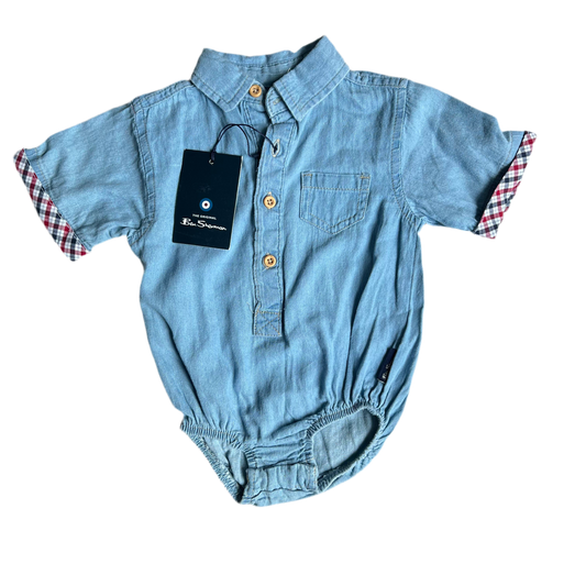 Ben Sherman Long Sleeve Collared Onesie (6-9 Mo.)
