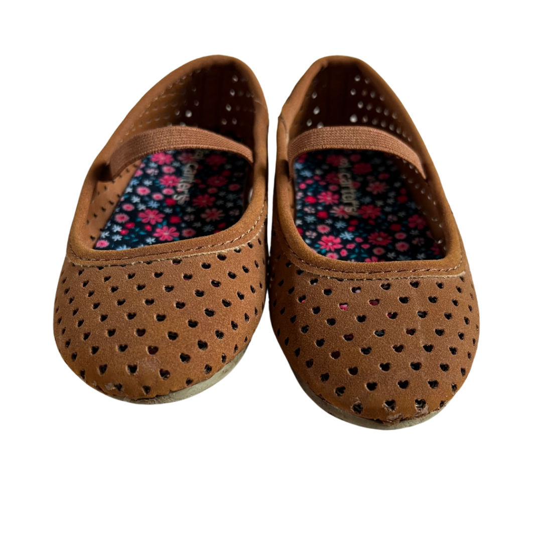Carters Heart Tan Flats (Size 8)